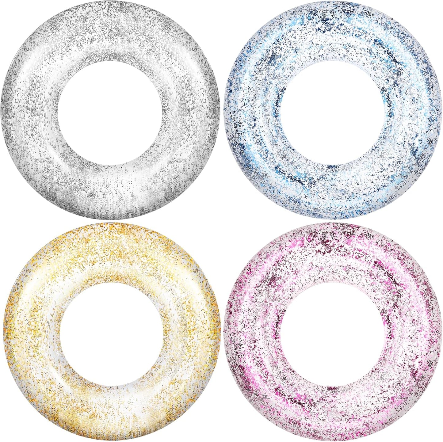 6 Pcs Glitter Pool Floats Inflatable Pool Tube Transparent Swimming Ring Bachelorette Party Floatie Colorful Disco Inner Tube for Adults, Bride Wedding Engagement Beach Party Favors