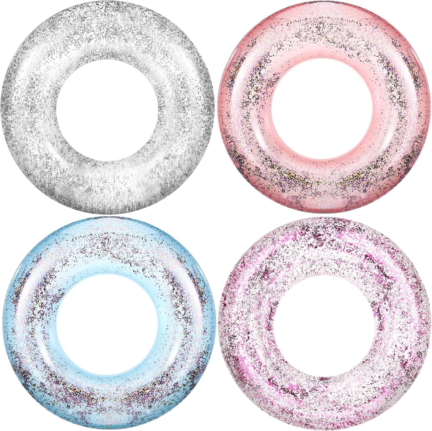 6 Pcs Glitter Pool Floats Inflatable Pool Tube Transparent Swimming Ring Bachelorette Party Floatie Colorful Disco Inner Tube for Adults, Bride Wedding Engagement Beach Party Favors