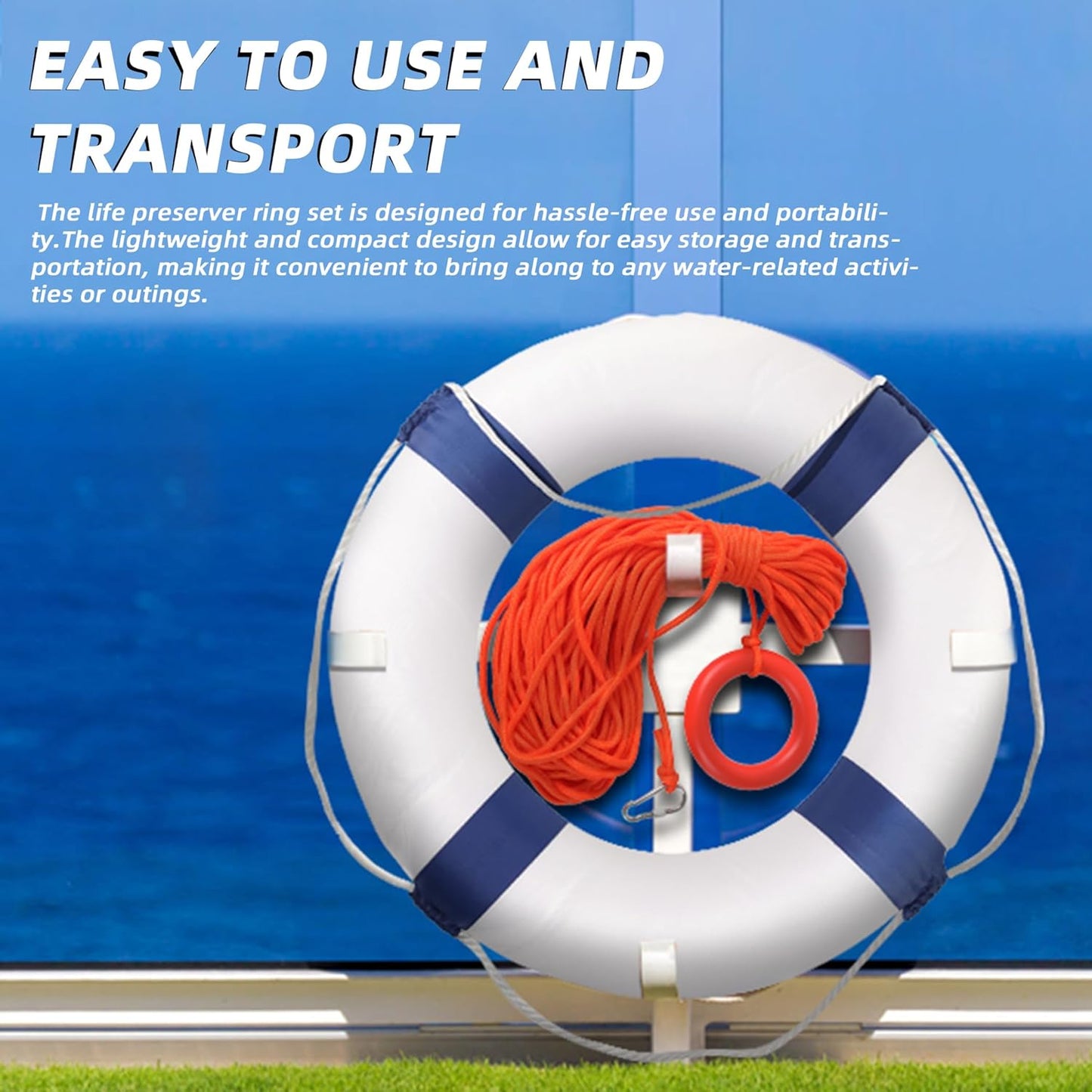 20/28 inch Foam Life Preserver Ring with 98.4 ft Floating Lifesaving Rope, Throwable Flotation Device, for Boat Safety Equipment