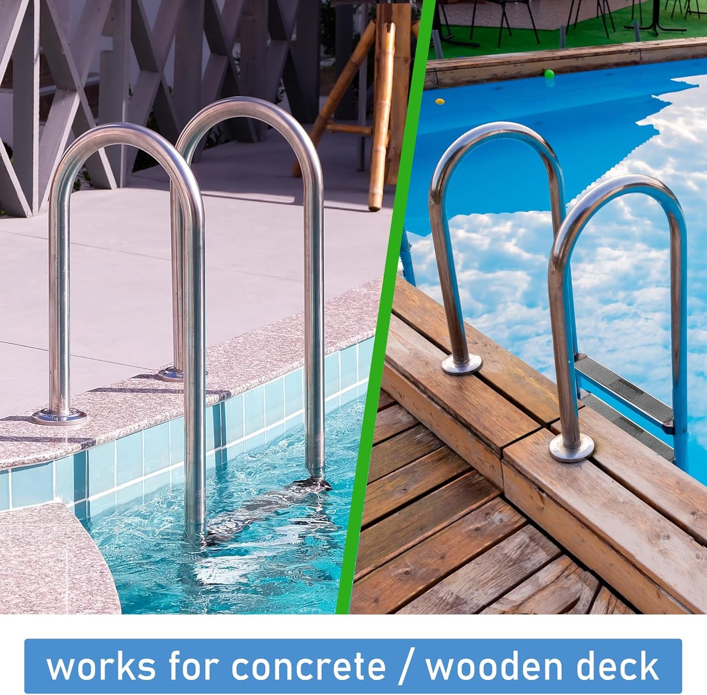 3 Treads In Ground Stainless Steel Swimming Pool Ladder Stainless Steel Steps Entry and Exit System For Up To 250 Pound Capacity replacement 1.90 Inch Diameter Wooden Concrete Deck(3 Treads)