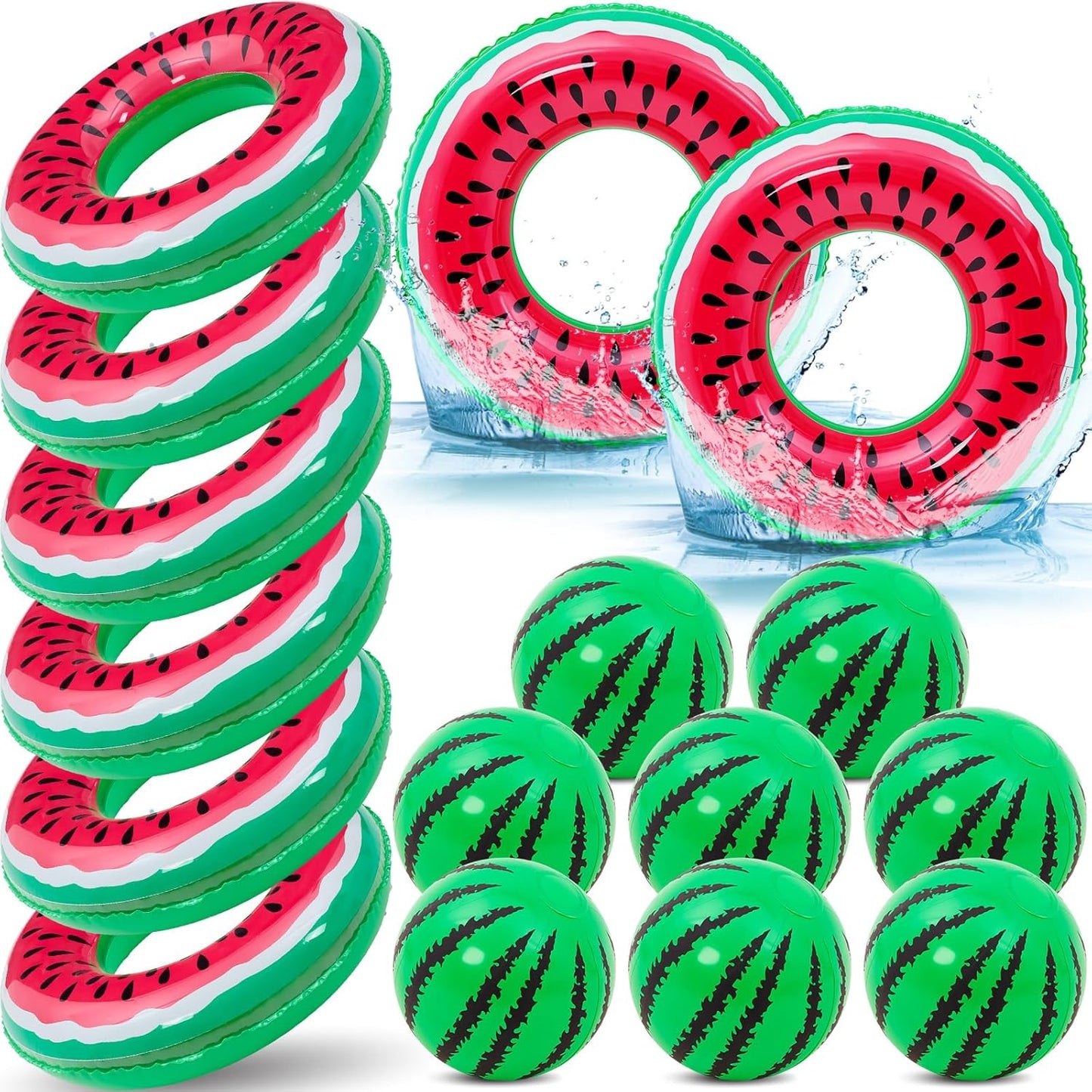 Lewtemi 8 Pcs Fruit Pool Floats Watermelon Swimming Rings Watermelon Beach Balls Inflatable Pool Floaties Inflatable Tubes Floaties Toys Hawaiian Beach Summer Tropical Party for Adult
