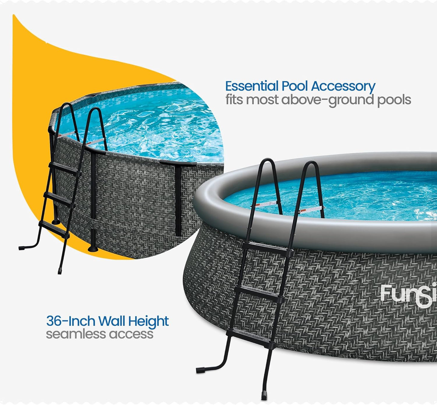 Funsicle SureStep 3 Step Lightweight Steel Outdoor Above Ground Swimming Pool Ladder with Non Slip Feet for Outdoor Use, Black