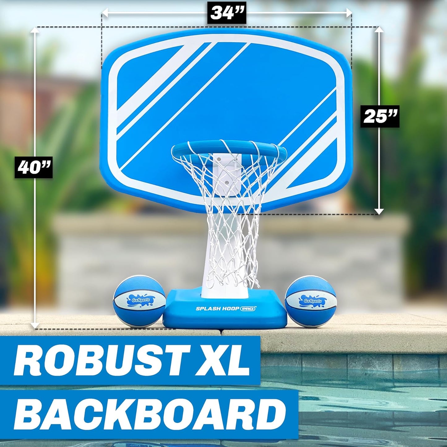 GoSports Splash Hoop PRO Swimming Pool Basketball Game - Includes Poolside Water Basketball Hoop, 2 Balls and Pump - Blue