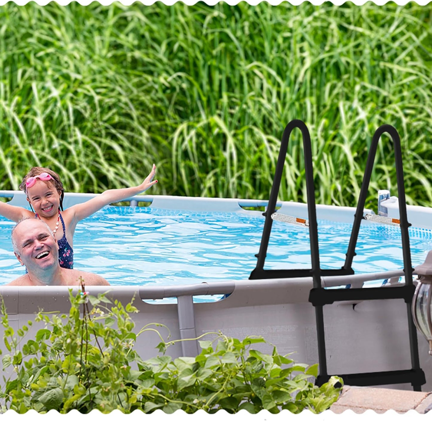 Funsicle SureStep 3 Step Lightweight Steel Outdoor Above Ground Swimming Pool Ladder with Non Slip Feet for Outdoor Use, Black