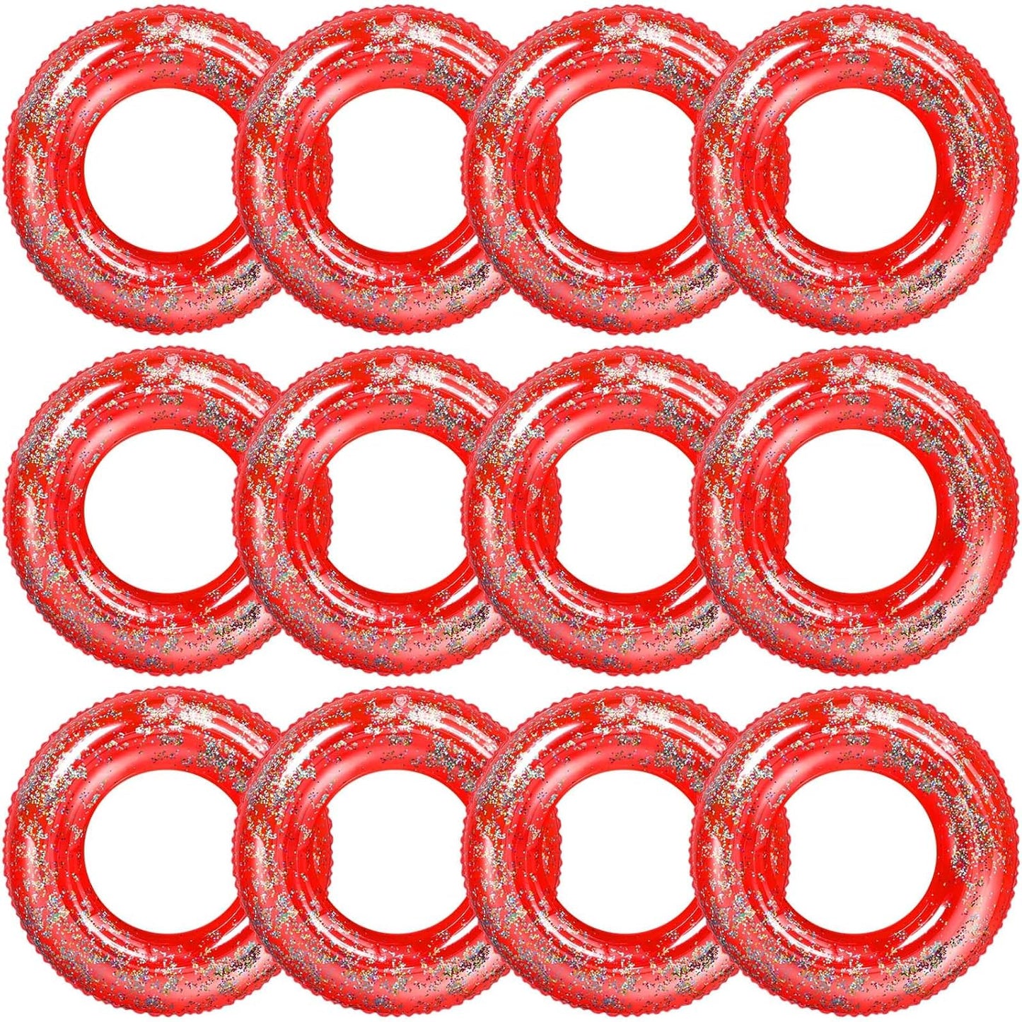 12 Pcs Summer Swim Rings with Glitter Fun Inflatable Pool Float Round Shaped Swimming Pool Tubes for Beach Party Supplies