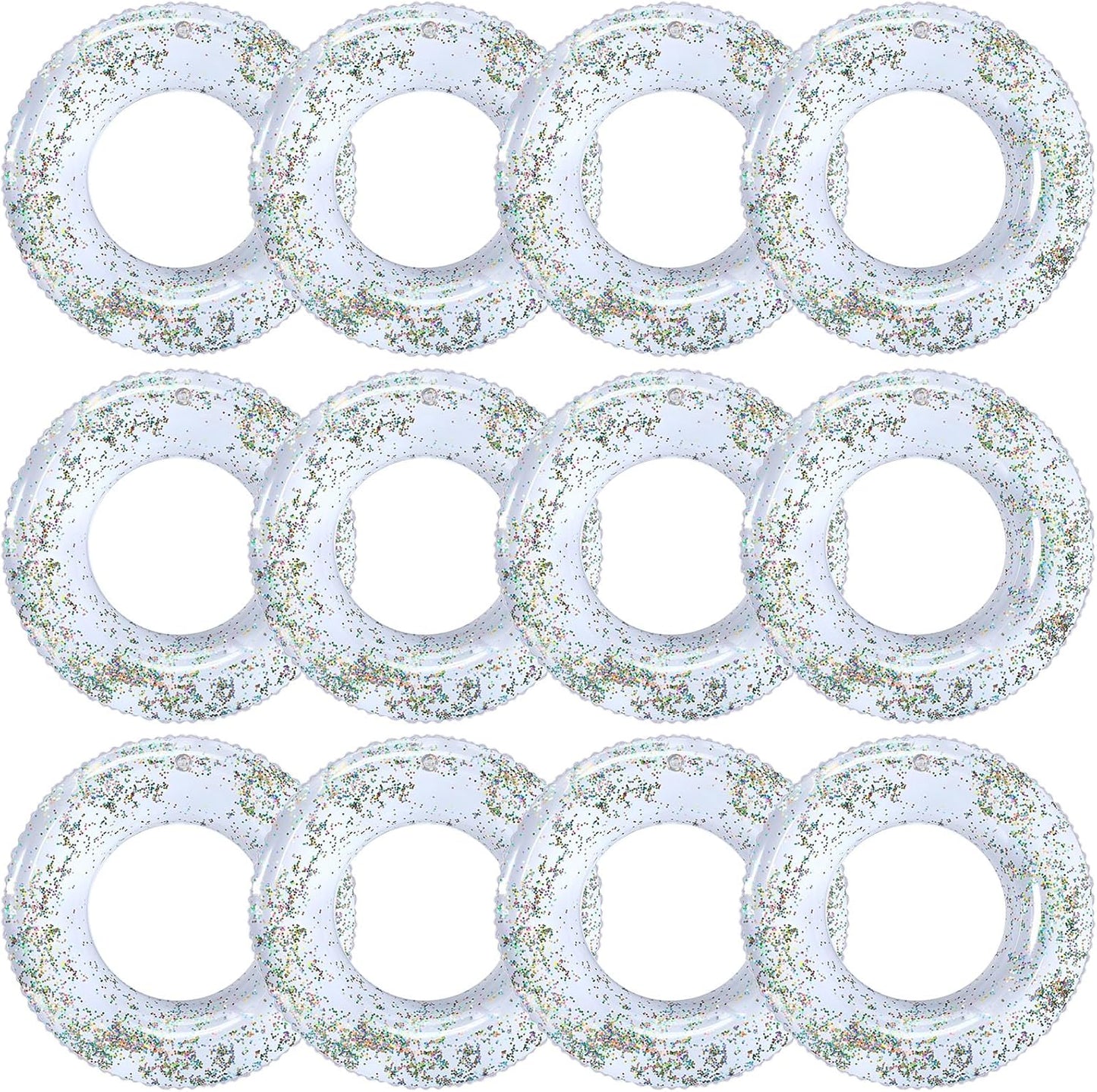12 Pcs Summer Swim Rings with Glitter Fun Inflatable Pool Float Round Shaped Swimming Pool Tubes for Beach Party Supplies