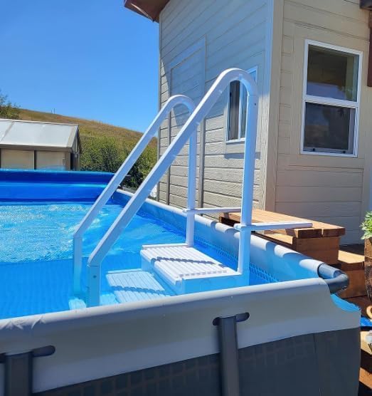 Poolzilla Premium Pool Step Ladder for Above Ground Pools - Deck Mounted Ladder w/Double Handrails - for 48’’ to 54’’ in. Above Ground Pools