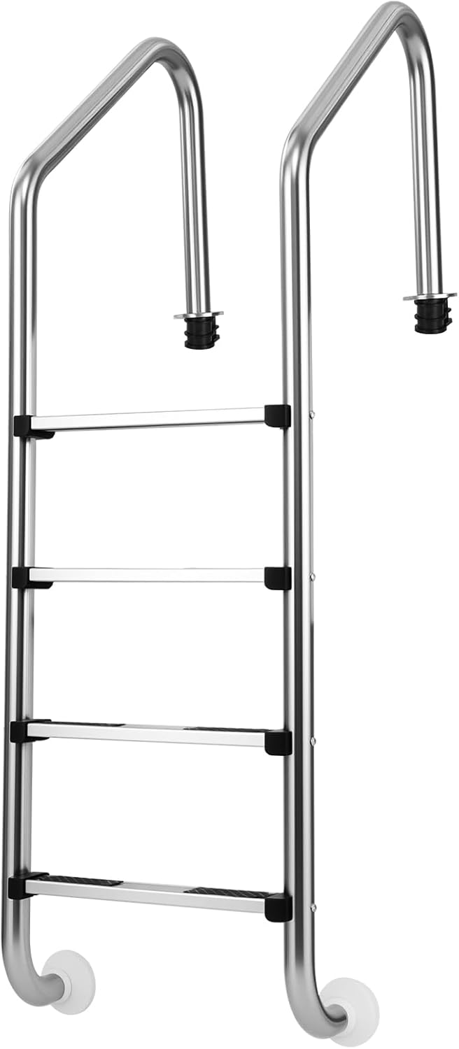 Goplus Swimming Pool Ladder, 3-Step/4-Step In-Ground Stainless Steel Step for Indoor/Outdoor Pool, Heavy Duty Non-Slip Ladder, Easy Assembly (3 Steps)