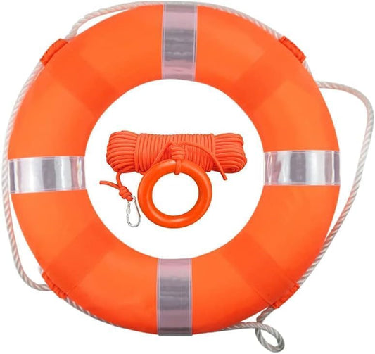 20 Inch Life Preserver Ring with Water Floating Lifesaving Rope 98.4FT Set, Swim Foam Buoy Swimming Pool Safety Throwing Ring Rope Rescue Lifeguard Wall Decoration