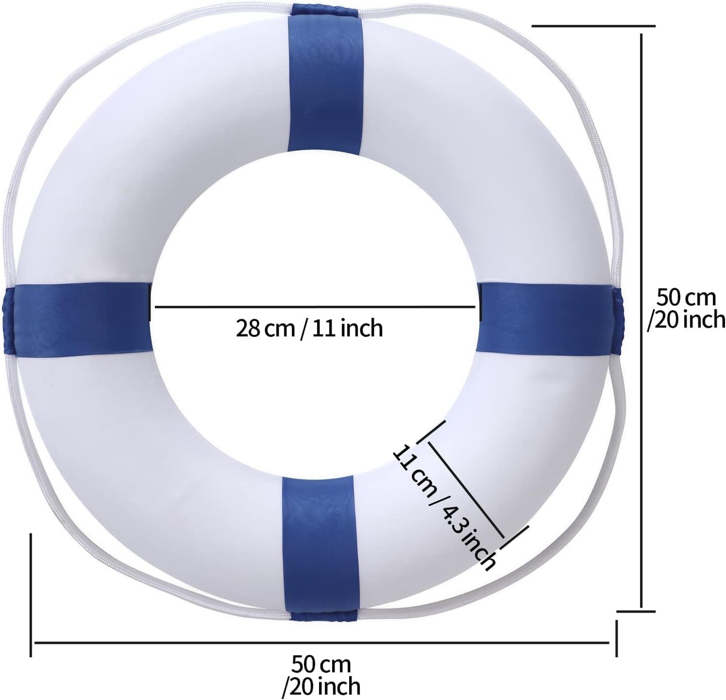 20 Inch Swimming Foam Ring, Pool Safety Throwing Ring With Perimeter Rope, Wall Decoration
