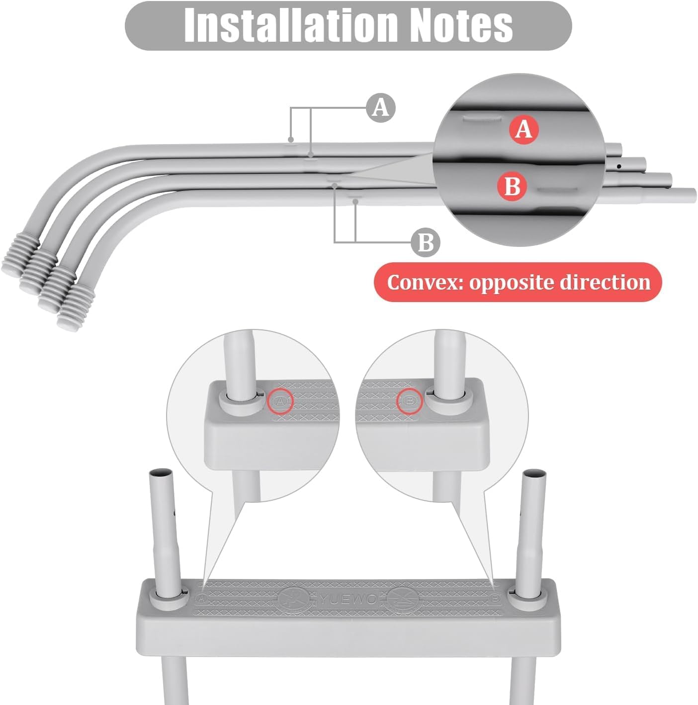 YUEWO 36" 2-Step Steel Frame Above Ground Swimming Pool Ladder with Non-Slip Plastic Steps for Entry and Exit System Swim Pools