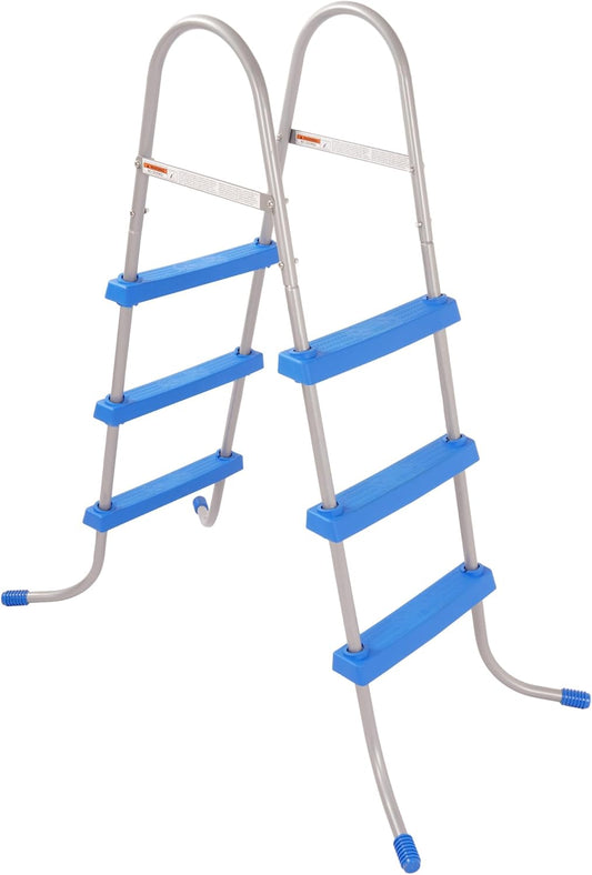 KUAFU 36 Inch Swimming Pool Ladder Above Ground W/ 3 Plastic Removable Steps Non-Slip Heavy Duty Steel Blue