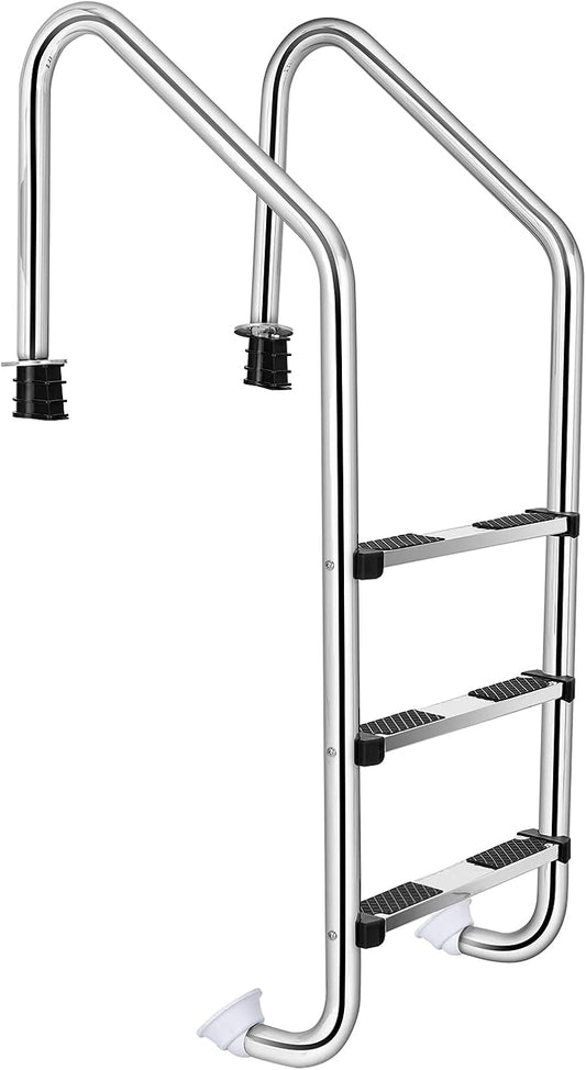 Goplus Swimming Pool Ladder, 3-Step/4-Step In-Ground Stainless Steel Step for Indoor/Outdoor Pool, Heavy Duty Non-Slip Ladder, Easy Assembly (3 Steps)