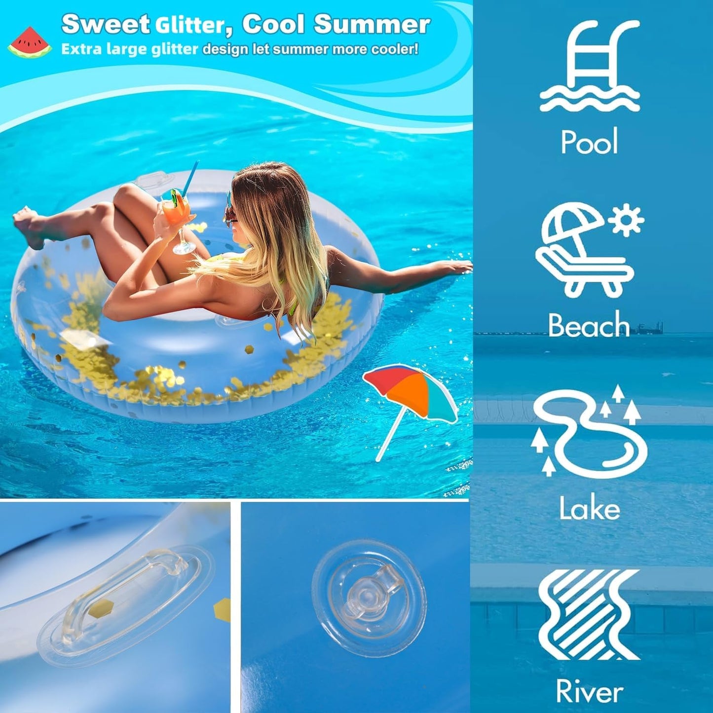 Adult Large Hawaiian Swimming Rings Circle Floaty Hawaiian Inflatable Pool Float Tube,s Water Fun Large Adult Swimming Pool Float for Beach Lake Summer Holiday Beach Party