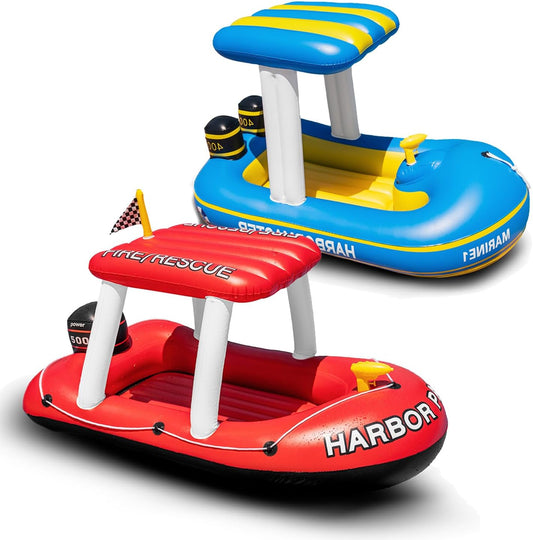 Zone Tech Boat Inflatable Pool Floats Kids, Toddler Harbor Master Patrol Inflatable Boat Pool Float Ride On, Fun Water Toy Squirter Pool Toy, Rescue Theme Pool Raft for Boys, Girl