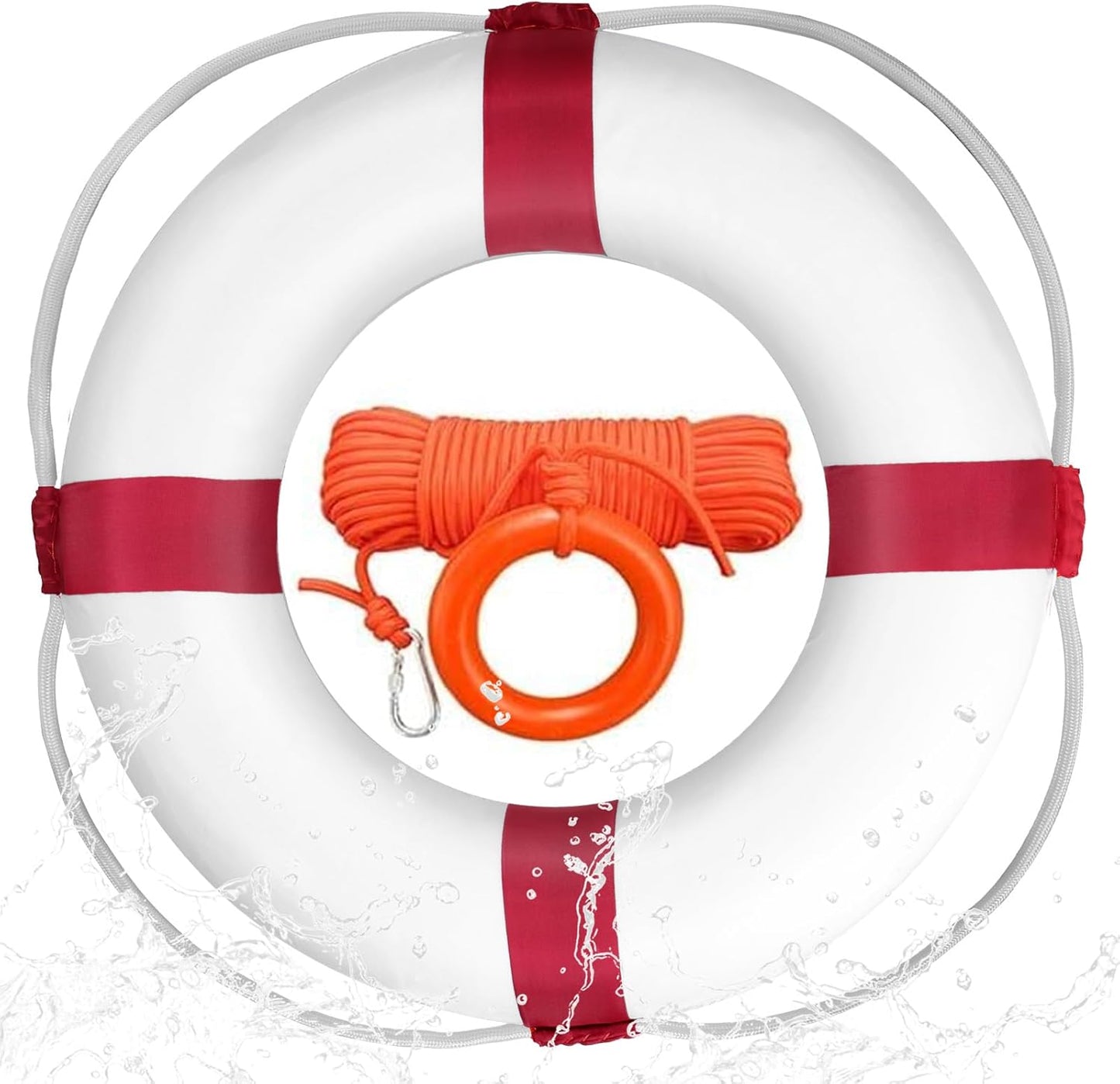 Swim Foam Buoy Set, 20inch Life Preserver Pool Safety Throw Ring with Water Floating Lifesaving Rope 98.4FT Set,Foam Swimming Tube Pool Ring Wall Decoration,Throwable Flotation Device