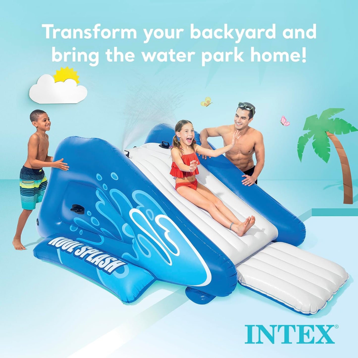 Intex Kool Splash Inflatable Water Slide Swimming Pool Play Center with Built in Sprayers for Kids and Adults, Ages 6 and Up, Blue