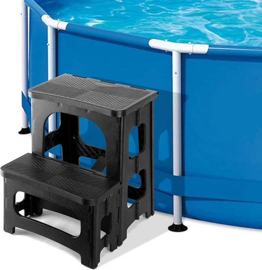 DECOHS Foldable Spa Hot Tub Steps, Non-Slip 2 Step Stool Pool Ladder, Universal Spa Steps Hot Tub Stairs for Outdoor Indoor Deck Patio Steps Accessories, Black