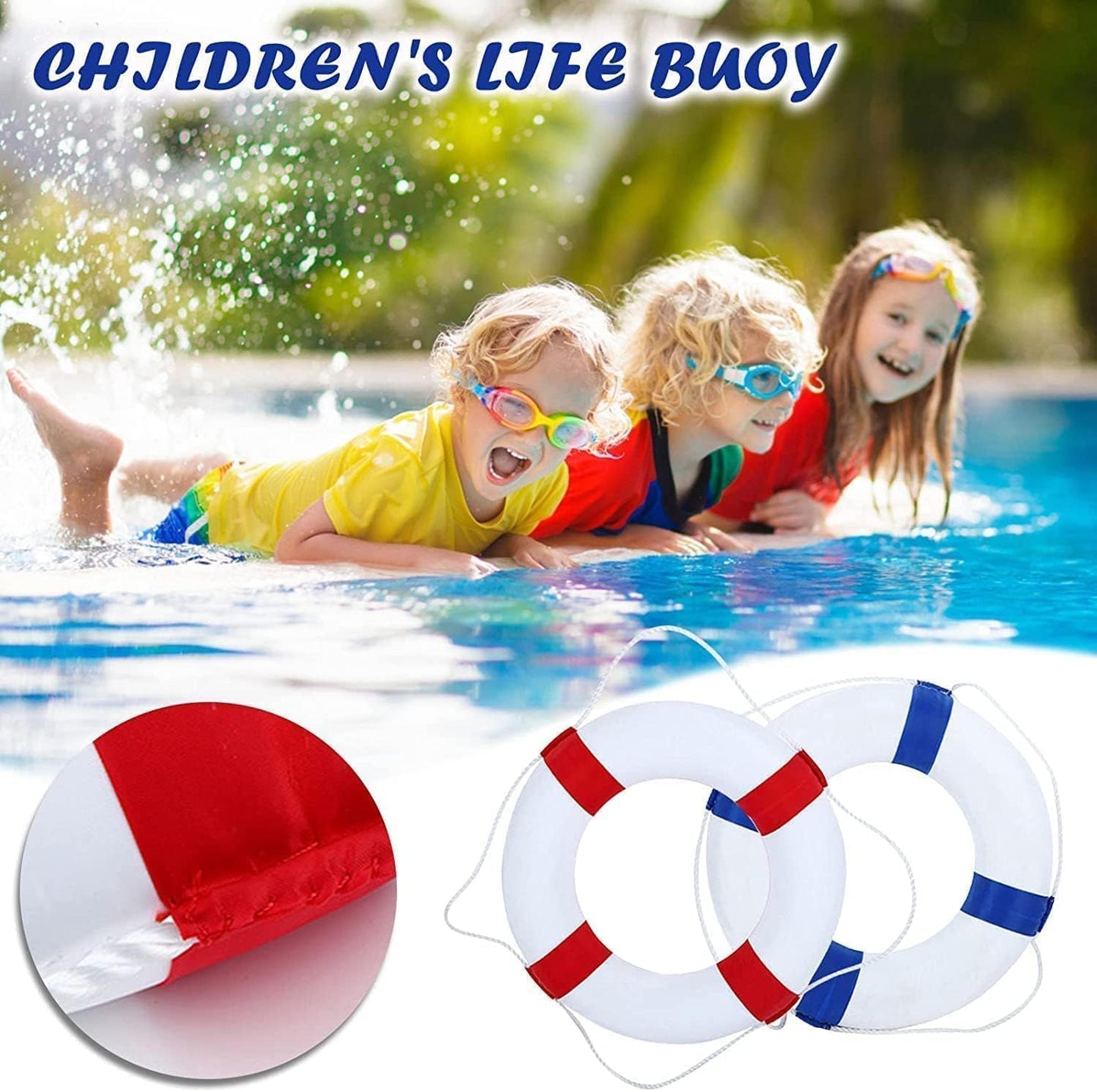 20 Inch Swimming Foam Ring, Pool Safety Throwing Ring With Perimeter Rope, Wall Decoration