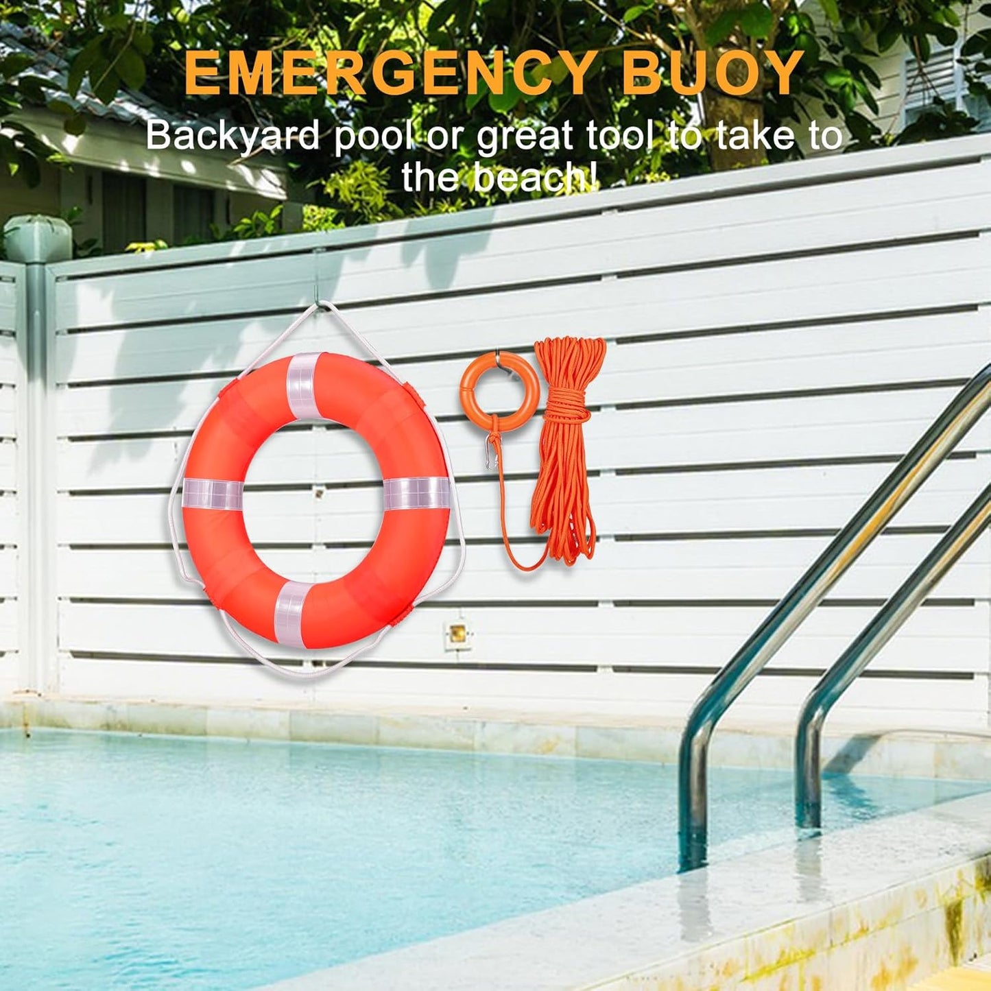 20 Inch Life Preserver Ring with Water Floating Lifesaving Rope 98.4FT Set, Swim Foam Buoy Swimming Pool Safety Throwing Ring Rope Rescue Lifeguard Wall Decoration
