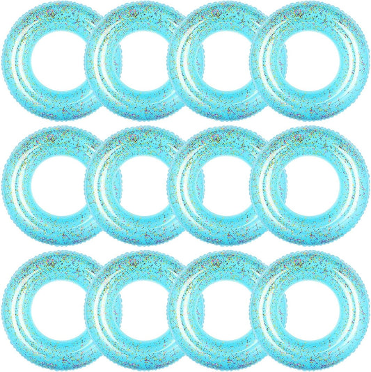 12 Pcs Summer Swim Rings with Glitter Fun Inflatable Pool Float Round Shaped Swimming Pool Tubes for Beach Party Supplies