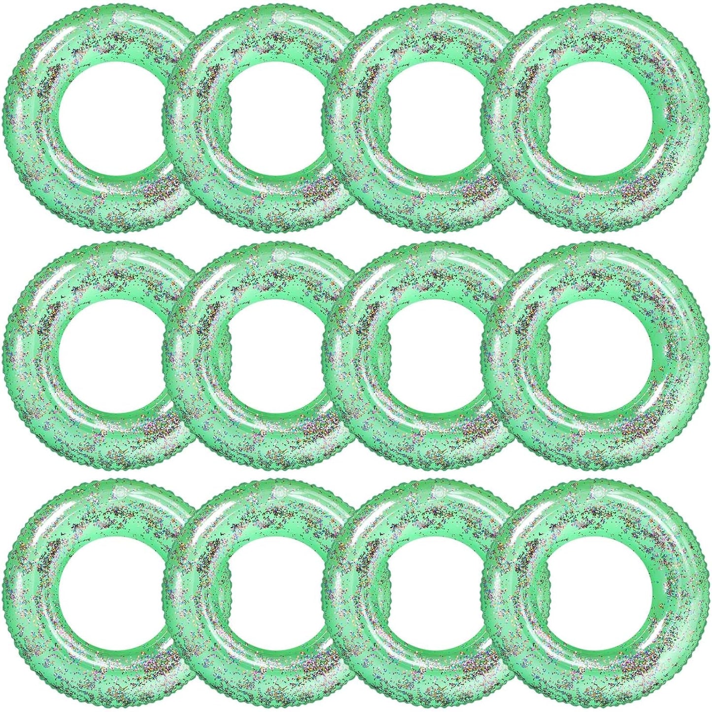 12 Pcs Summer Swim Rings with Glitter Fun Inflatable Pool Float Round Shaped Swimming Pool Tubes for Beach Party Supplies