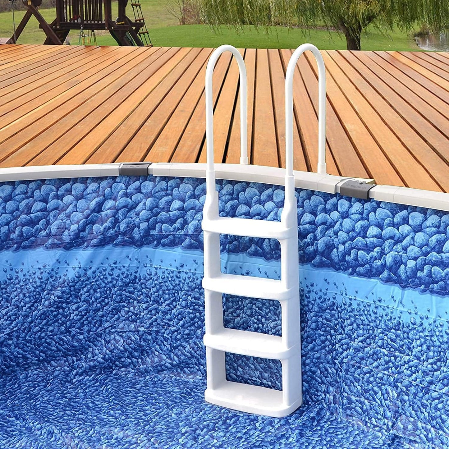 Main Access Easy Incline White Pool Deck Ladder for 48 to 54 Inch Above Ground Pools
