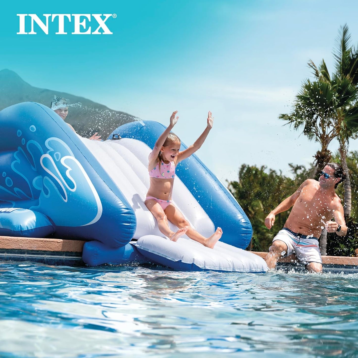 Intex Kool Splash Inflatable Water Slide Swimming Pool Play Center with Built in Sprayers for Kids and Adults, Ages 6 and Up, Blue