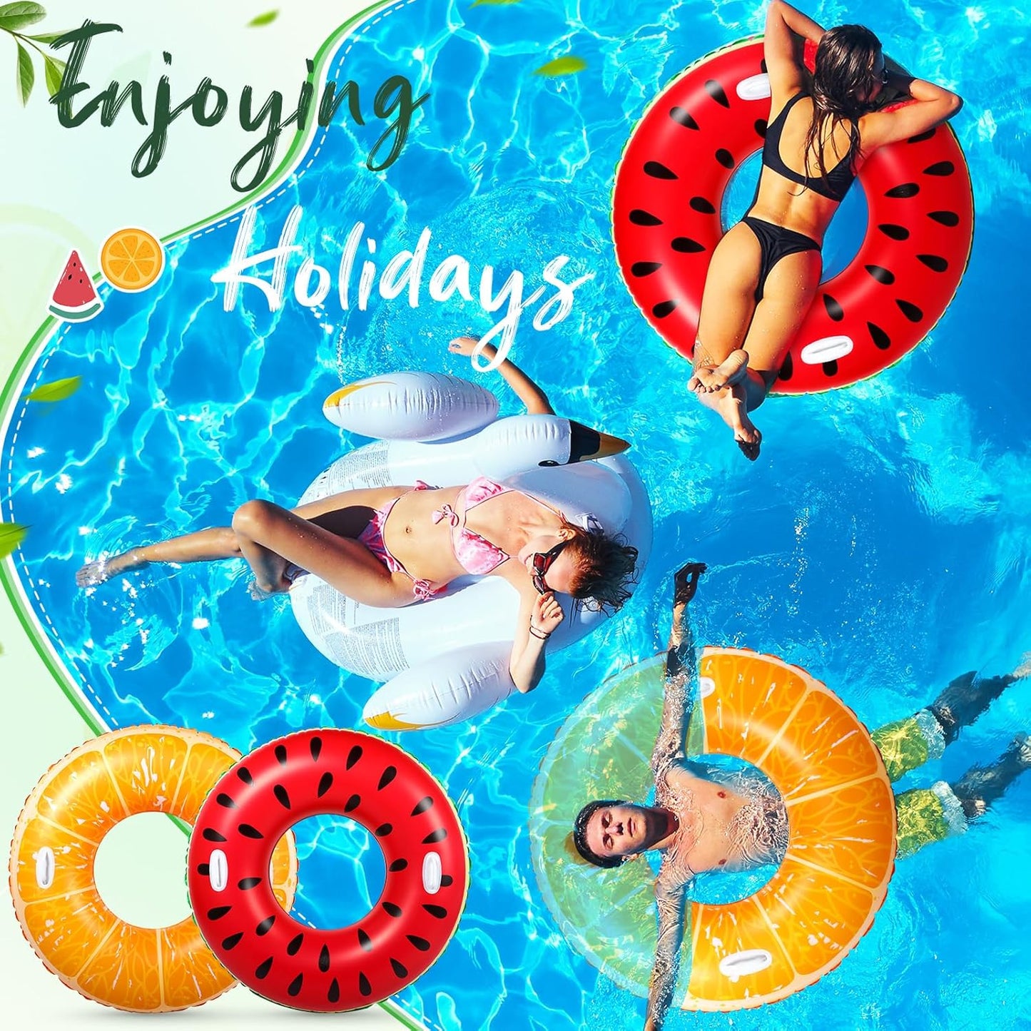 2 Pcs Large Adult Size Pool Ring Floats Swim Ring with Handles 47. 24 Inch Inflatable Swimming Pool Floats Tubes for Adults Teens Beach Summer Lounger Party