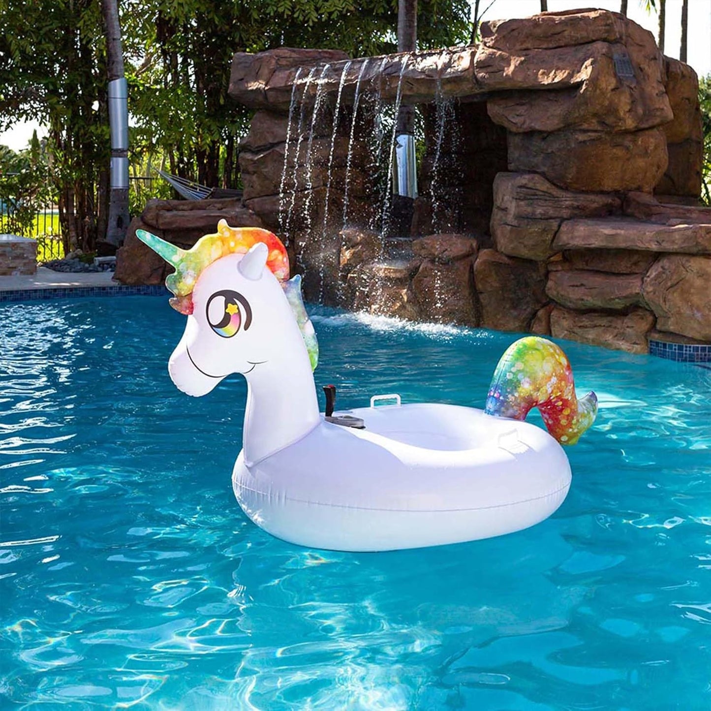 PoolCandy Tube Runner - Swimming Pool Motorized Inflatable Gigantic Animal Ride-ons (White Unicorn Pool Float)