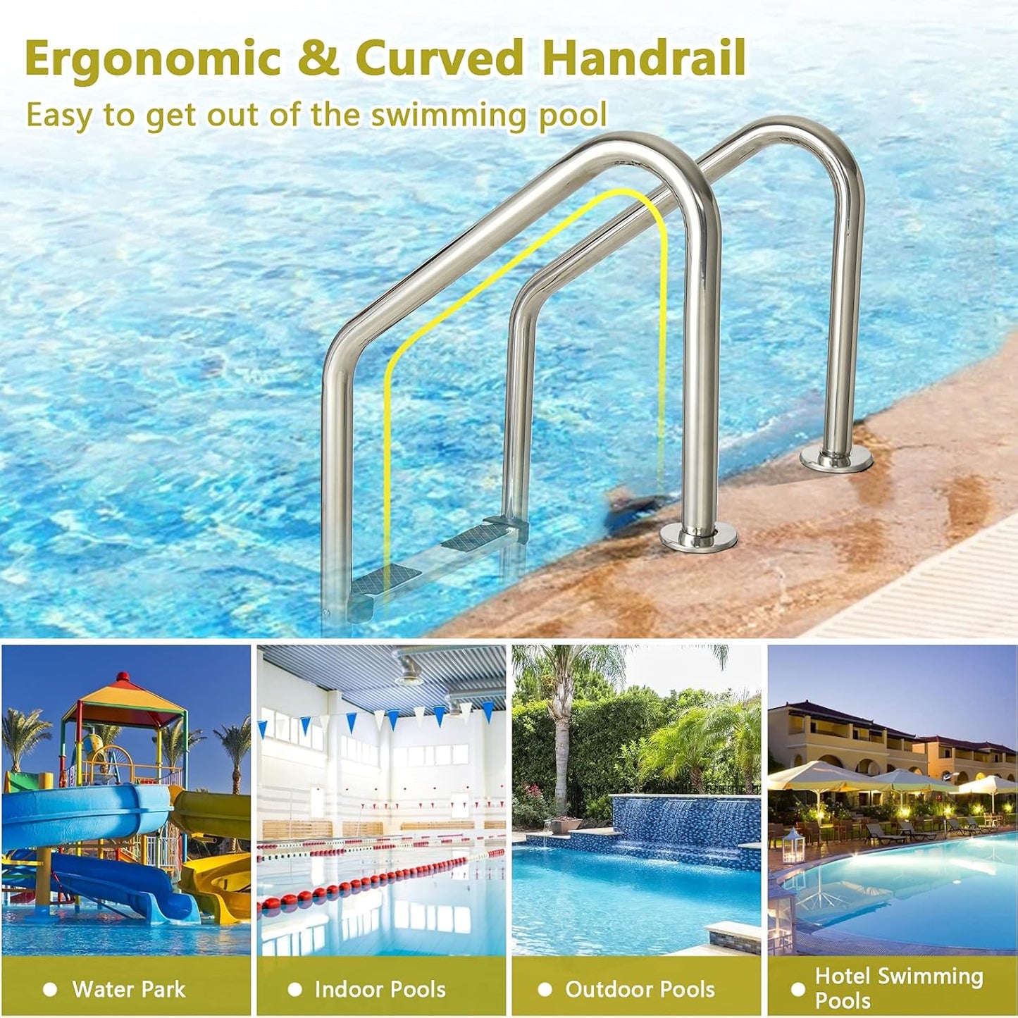 Goplus Swimming Pool Ladder, 3-Step/4-Step In-Ground Stainless Steel Step for Indoor/Outdoor Pool, Heavy Duty Non-Slip Ladder, Easy Assembly (3 Steps)